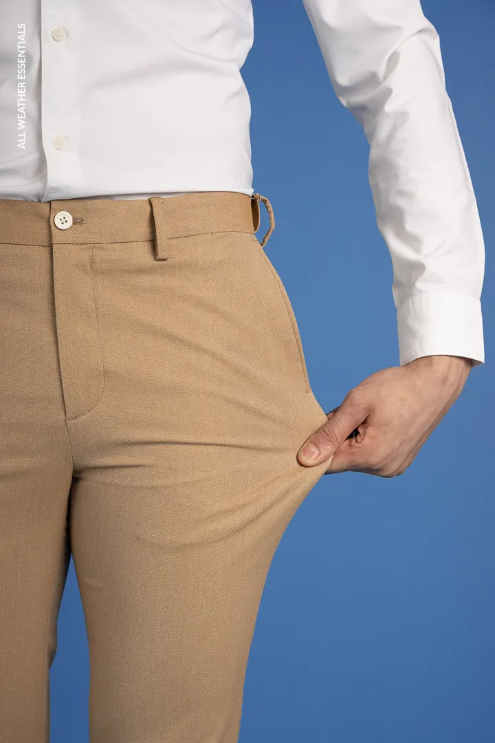 Khaki Textured All Weather Stretch Pants