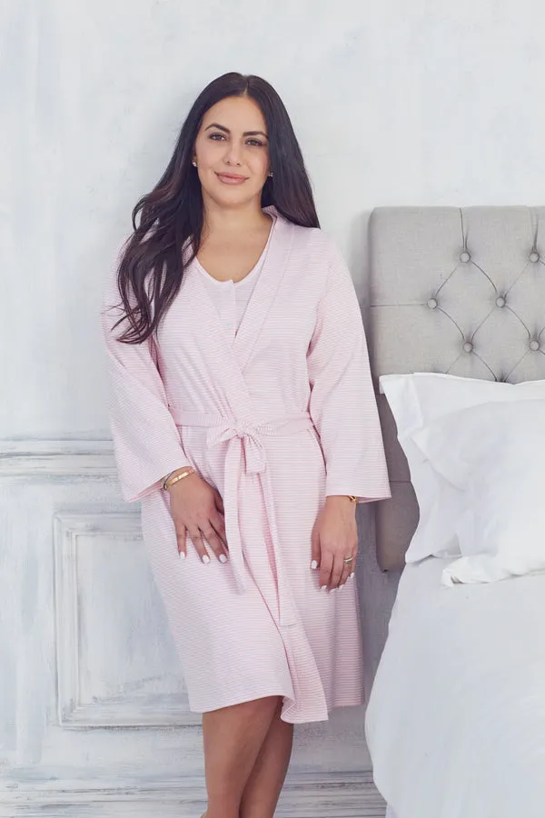 Kissy Kissy Women's Simple Stripes Robe in Pink