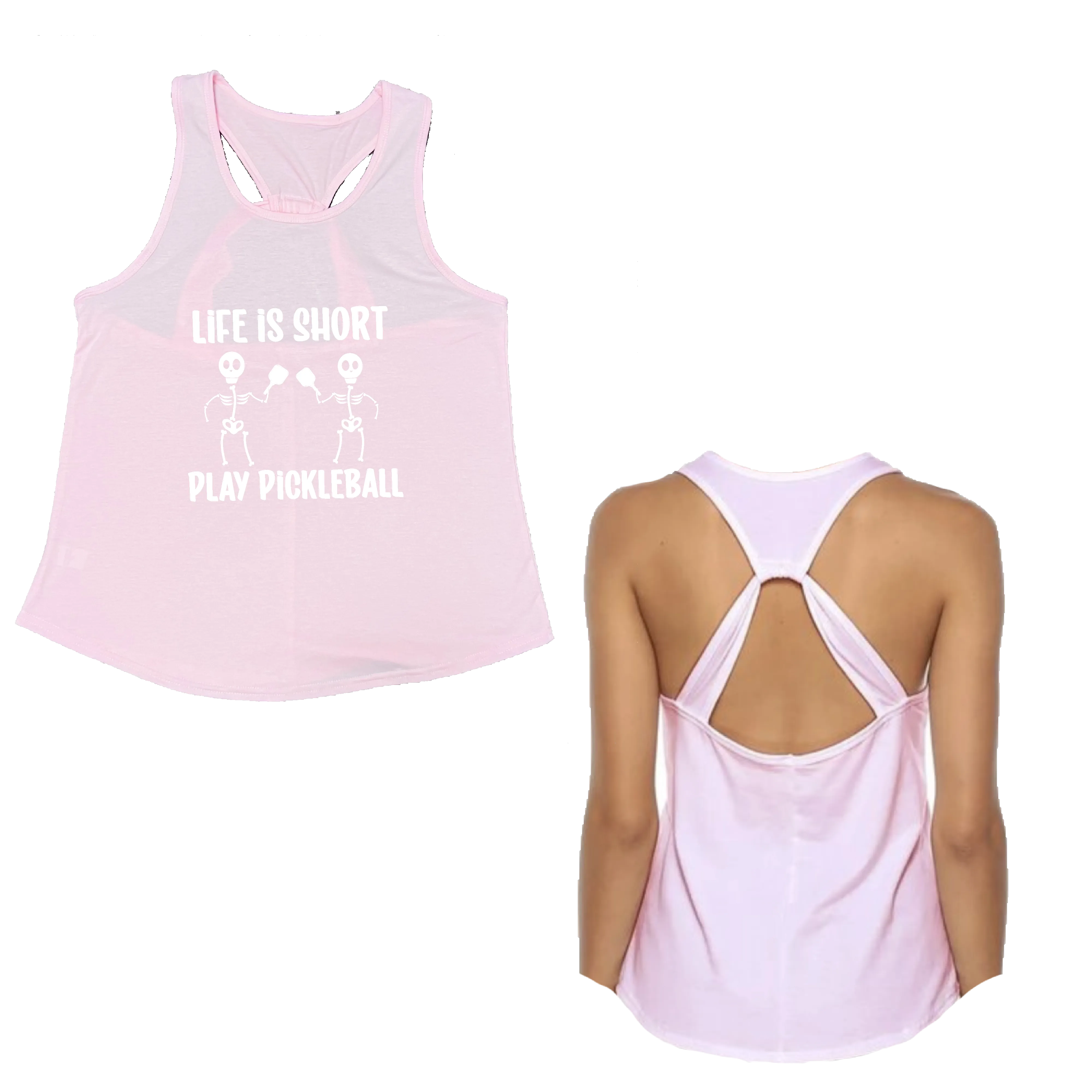 Life is Short Skeletons | Women's Open X-Back Pickleball Tank | Quick Dry Athletic Shirt