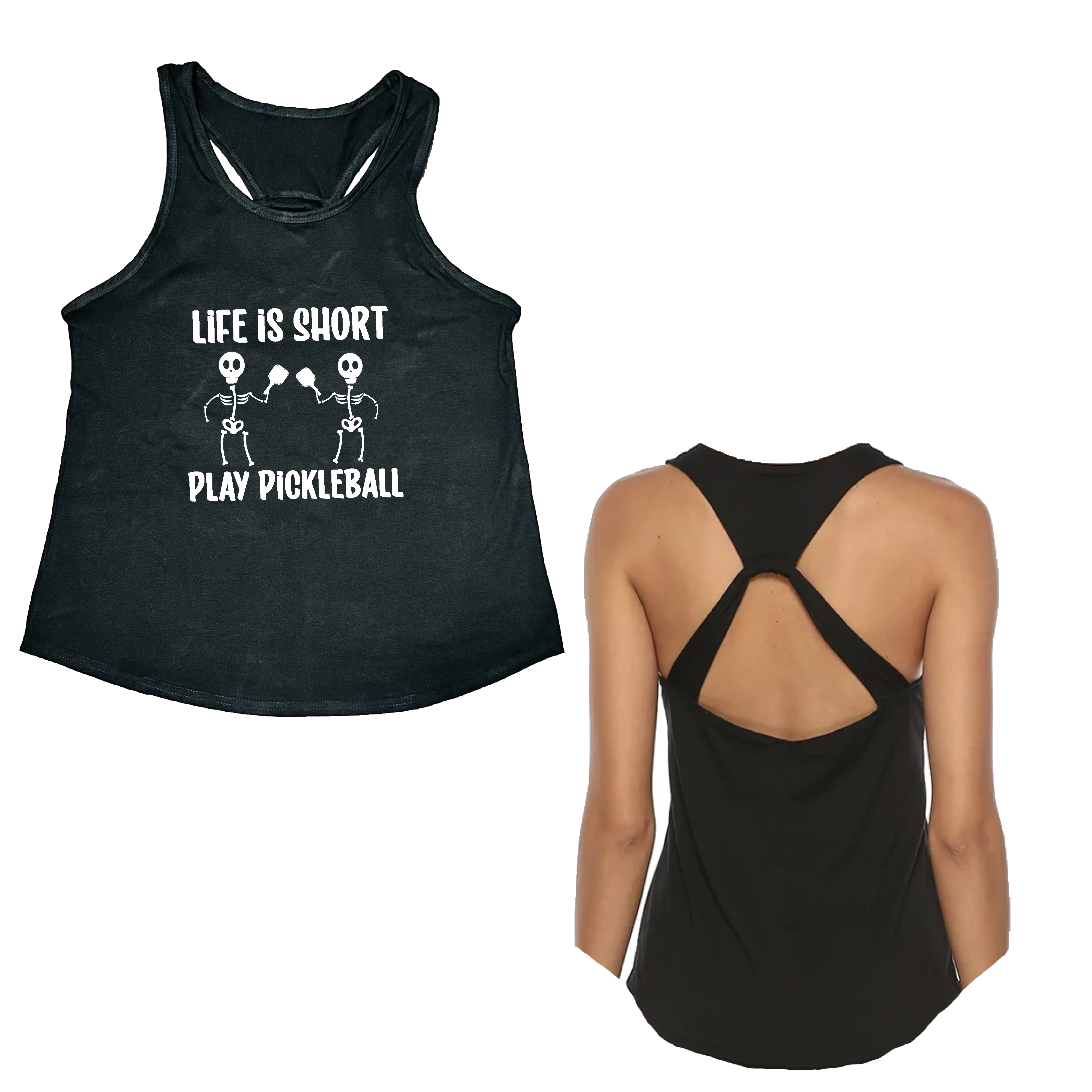 Life is Short Skeletons | Women's Open X-Back Pickleball Tank | Quick Dry Athletic Shirt