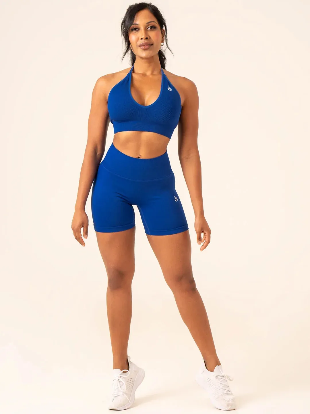 LIFT RIB SEAMLESS HALTER SPORTS BRA COBALT BLUE