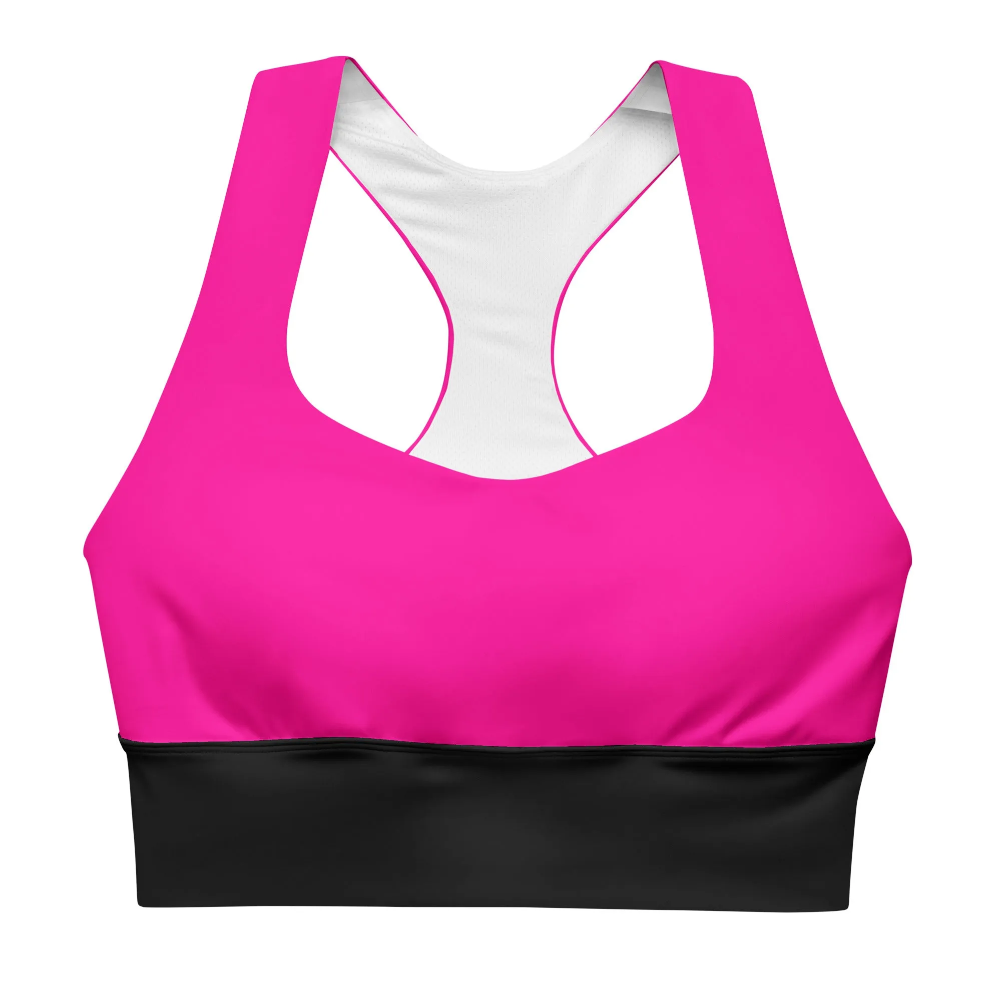 Longline sports bra Black and Neon Pink