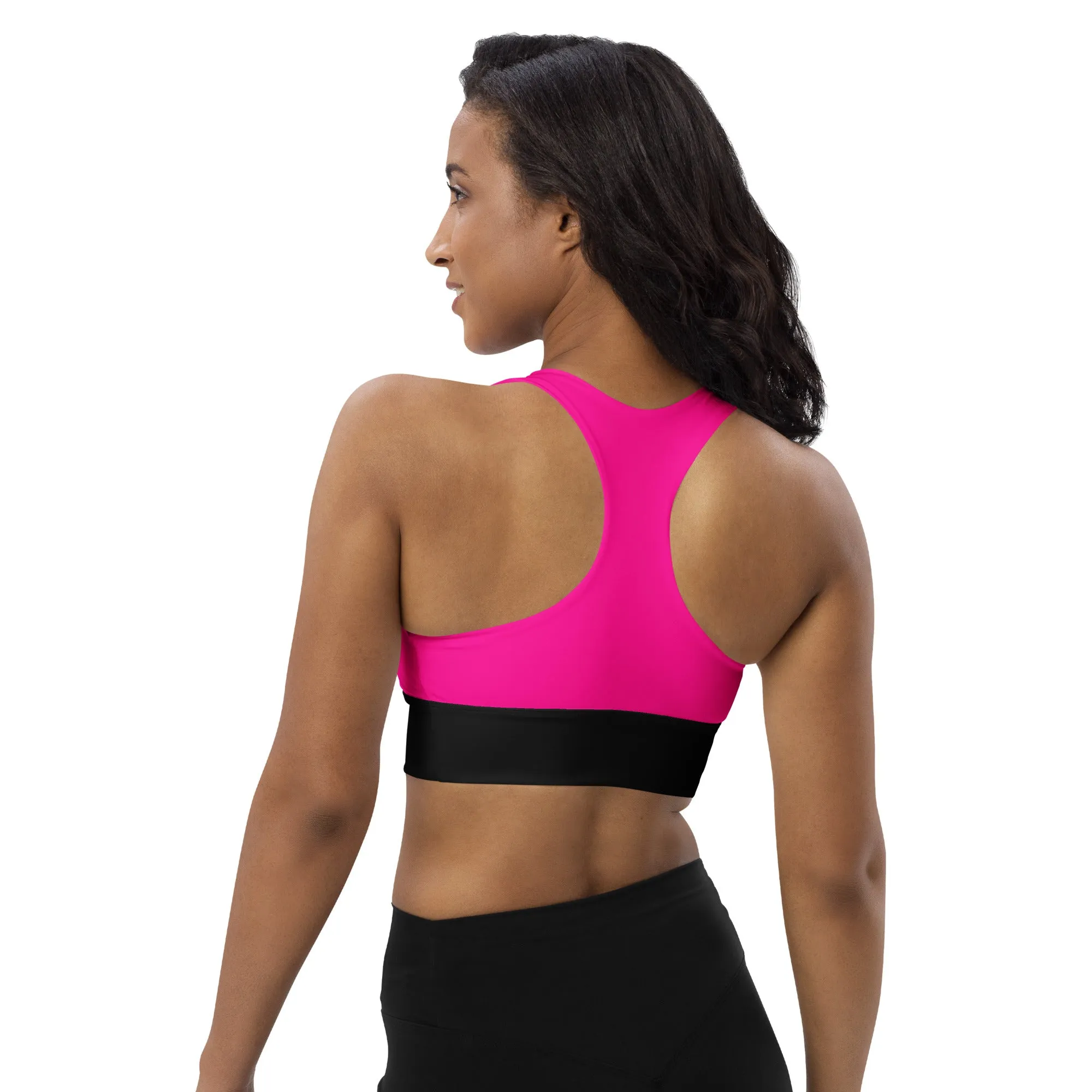 Longline sports bra Black and Neon Pink