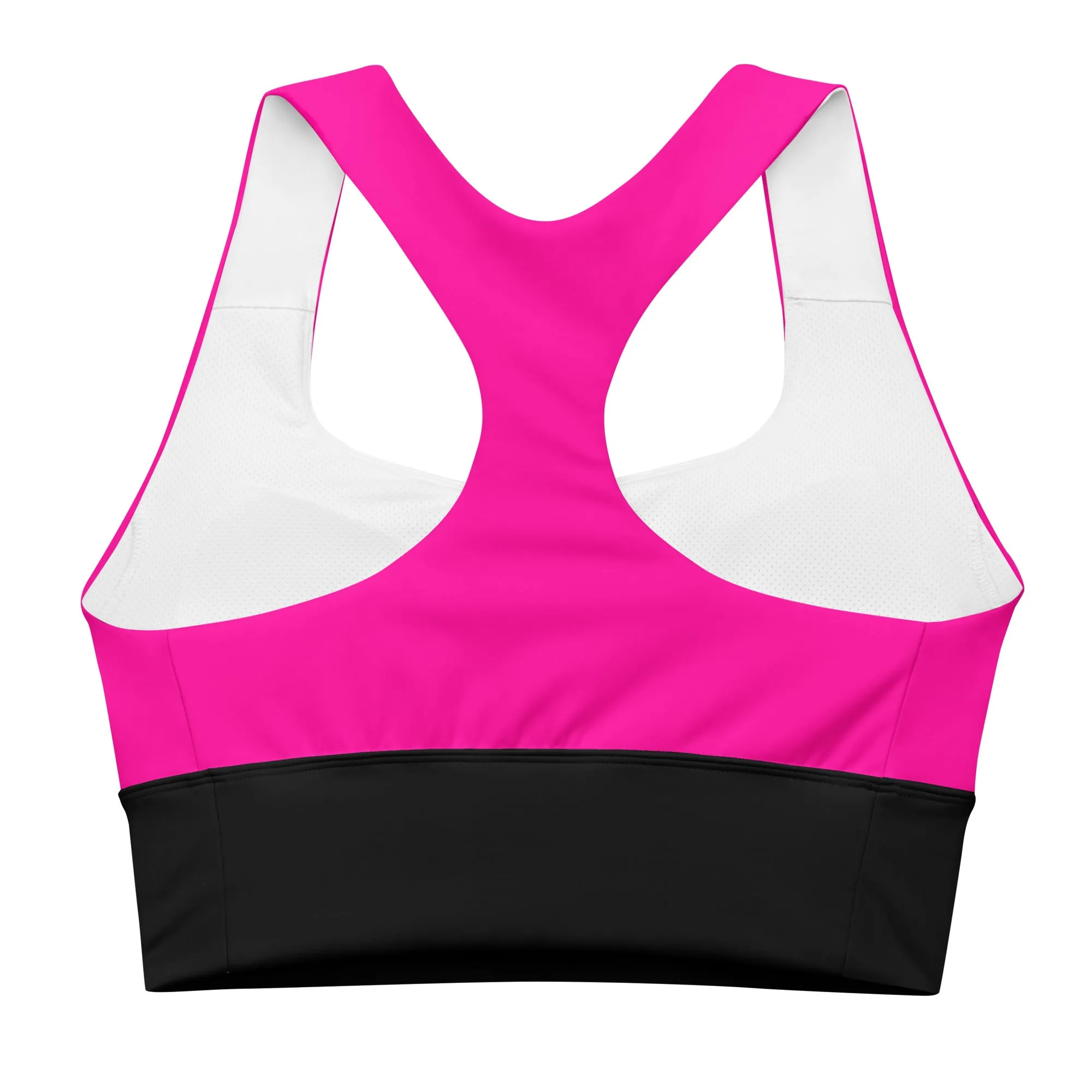 Longline sports bra Black and Neon Pink