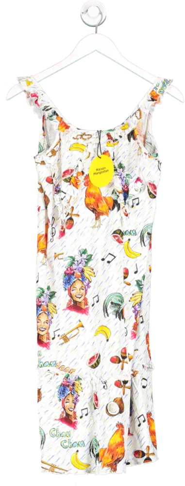 Maison Mangostan White Salsa Cubana Print Dress 12 Years