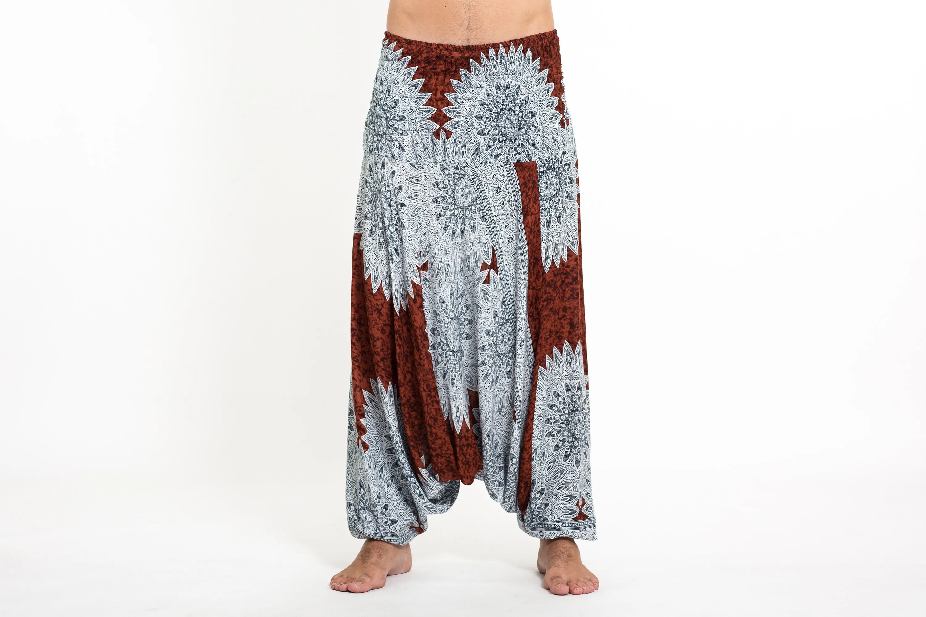 Marble Mandalas Drop Crotch Men's Harem Pants in Brown