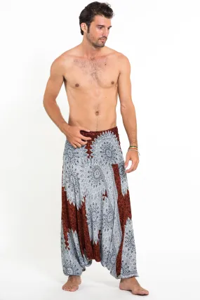 Marble Mandalas Drop Crotch Men's Harem Pants in Brown