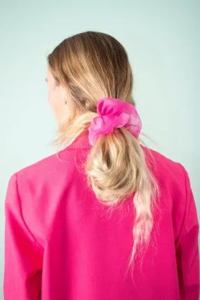 Mini Scrunchie in Neon Pink Tie-Dye Silk Organza