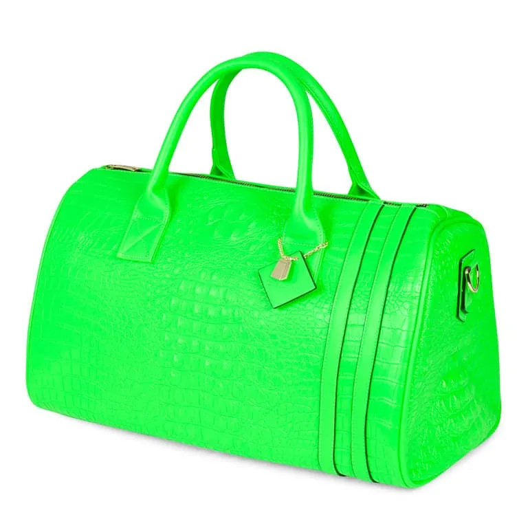 Neon Green Apollo 2 Faux Crocodile Skin Duffle Bag