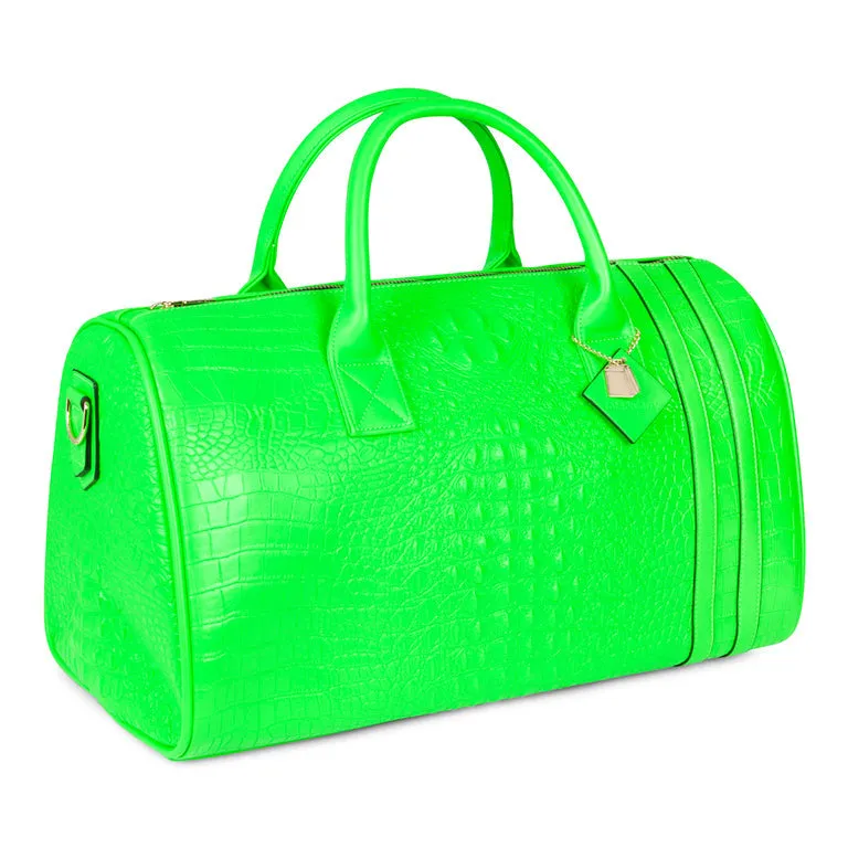 Neon Green Apollo 2 Faux Crocodile Skin Duffle Bag