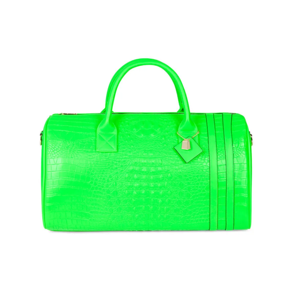 Neon Green Apollo 2 Faux Crocodile Skin Duffle Bag