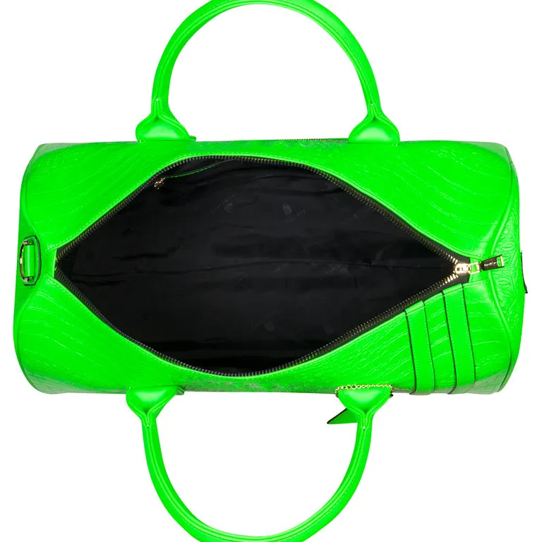 Neon Green Apollo 2 Faux Crocodile Skin Duffle Bag