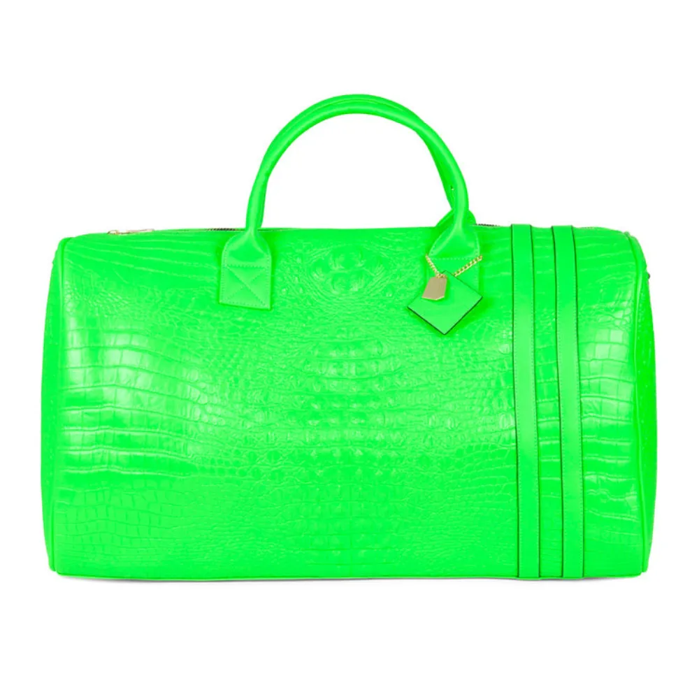 Neon Green Apollo 2 Faux Crocodile Skin Duffle Bag