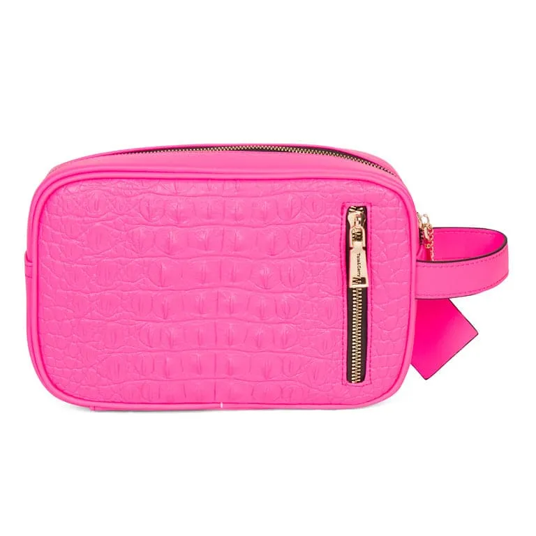 Neon Pink Apollo 2 Faux Crocodile Skin Toiletry Bag