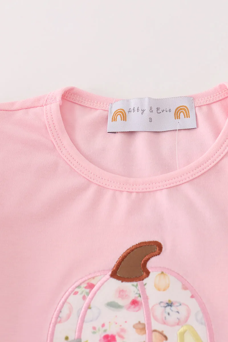 Pink pumpkin applique girl set