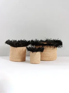 Raffia Tassel Storage Pots, Black