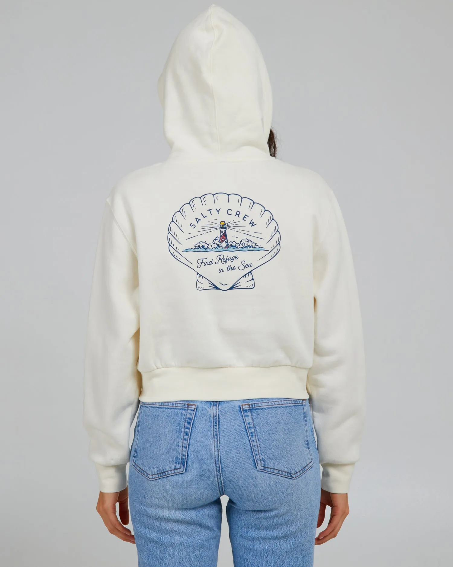 Scallop Off White Crop Hoody