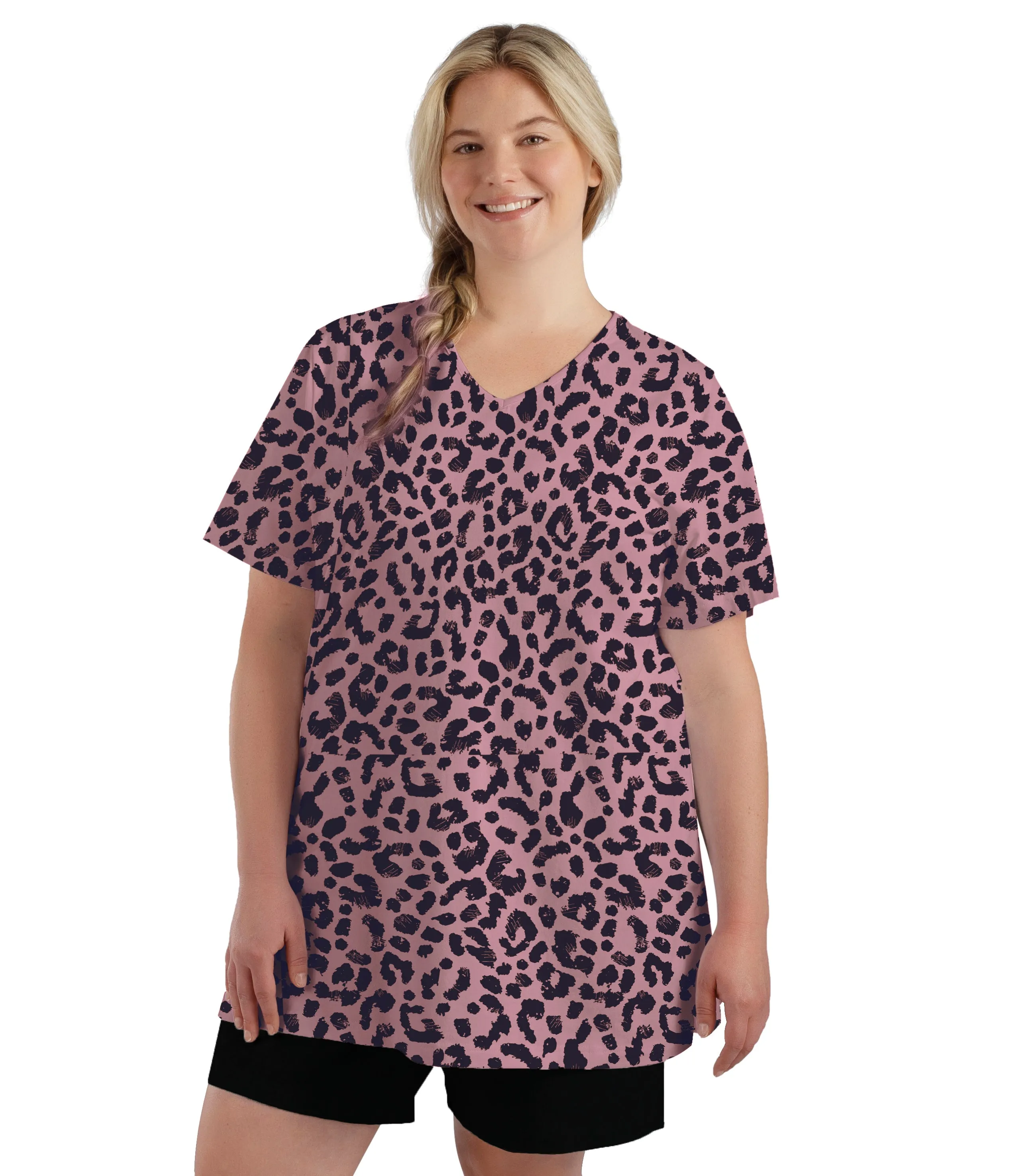 Stretch Naturals Lite V-Neck Short Sleeve Top Jungle Rose Print