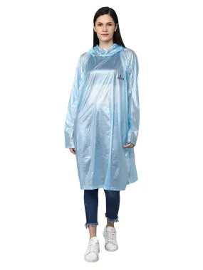 THE CLOWNFISH Avalon Series Womens Waterproof PVC Transparent Self Design Pullover Longcoat/Raincoat with Adjustable Hood (Sky Blue, X-Large)