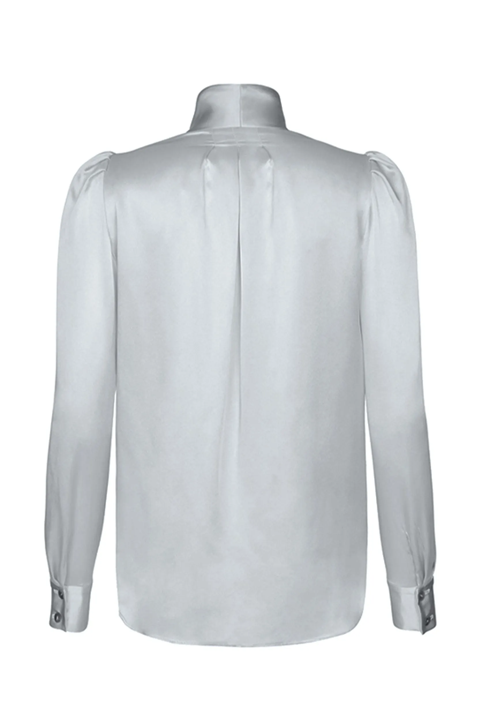 Tie-Neck Blouse in Pale Grey Silk Satin - Denisa