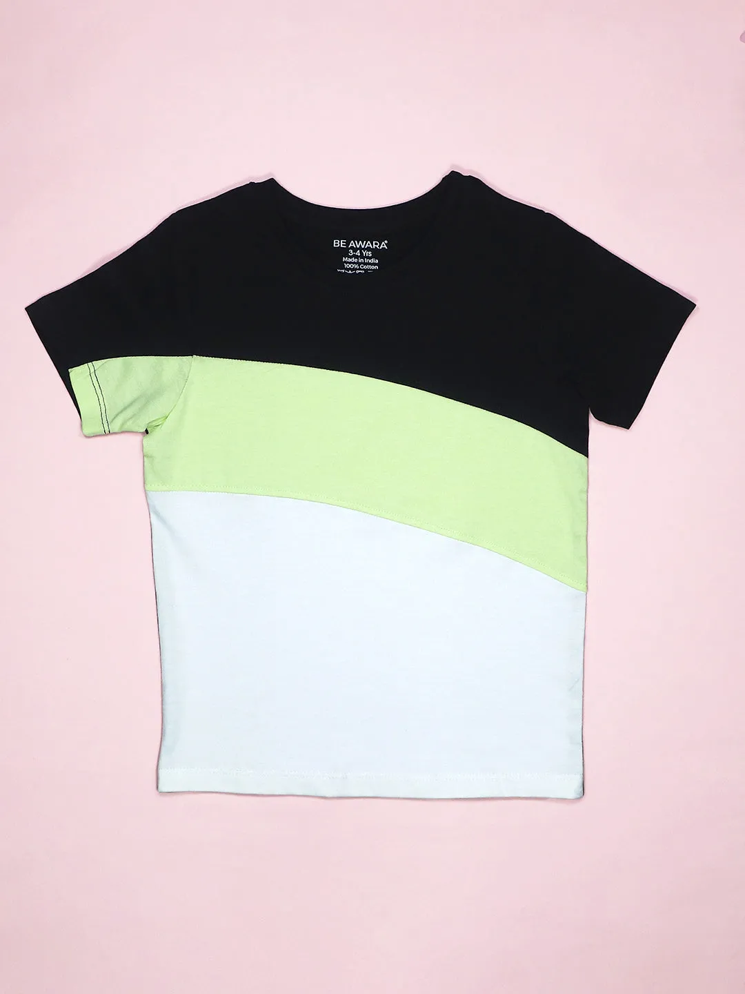 Triple Colorblock Half Sleeves Kids T-shirt