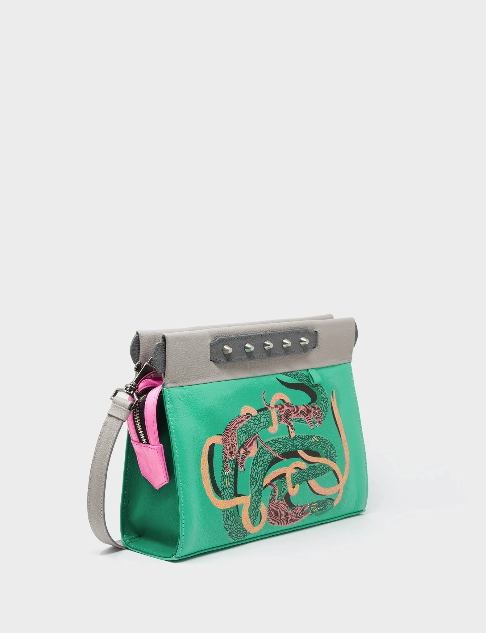 Vali Small Crossbody Mint Green Leather Bag - Tangle Tales Print