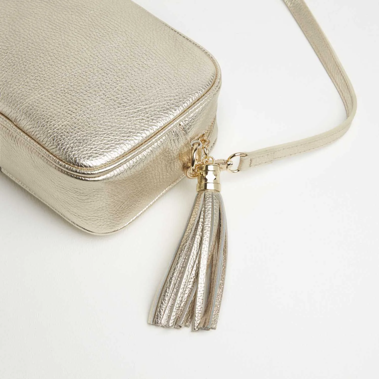 Verona Crossbody Gold Tassel Bag With Light Pink Leopard Strap