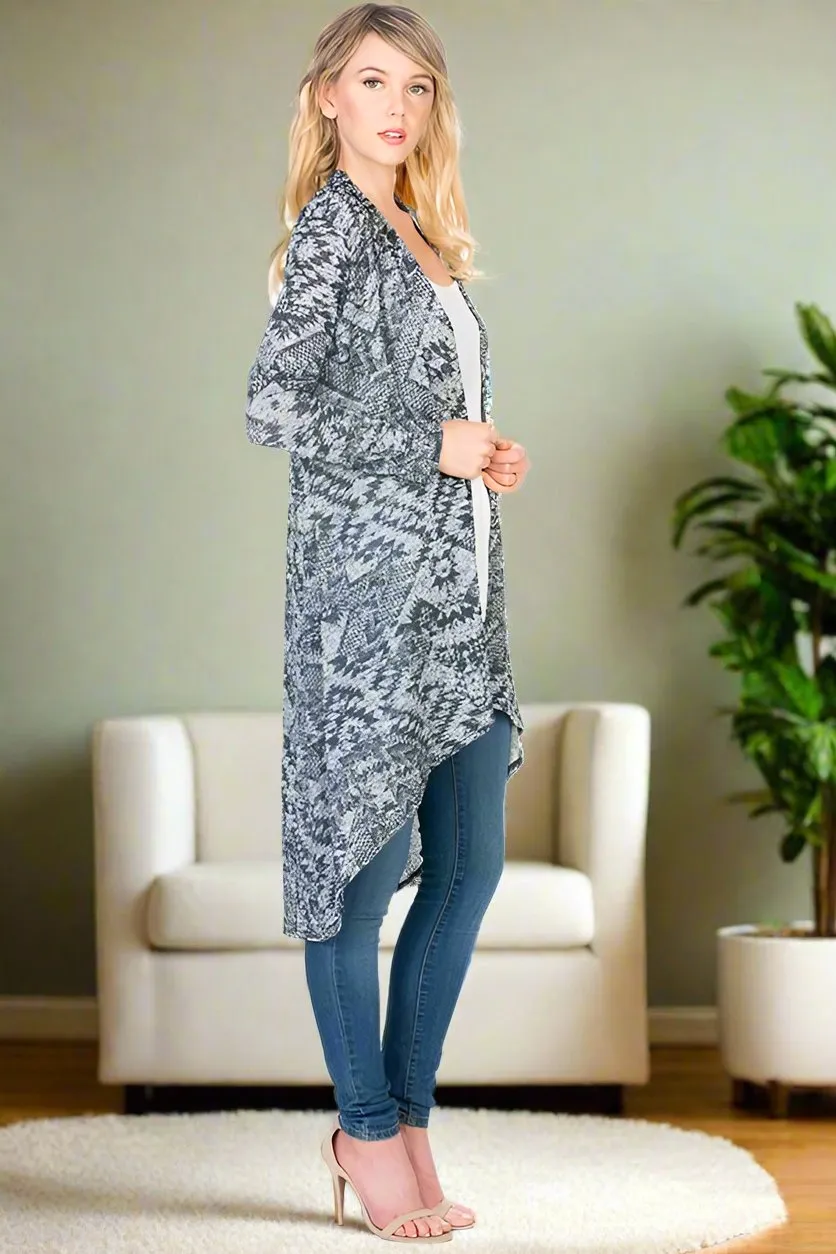 Womens Aztec Cardigan Sweater Printed Duster Gray Sizes S/M/L